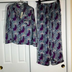 NWT Purple and Blue Cat Print Pajama Set Size S